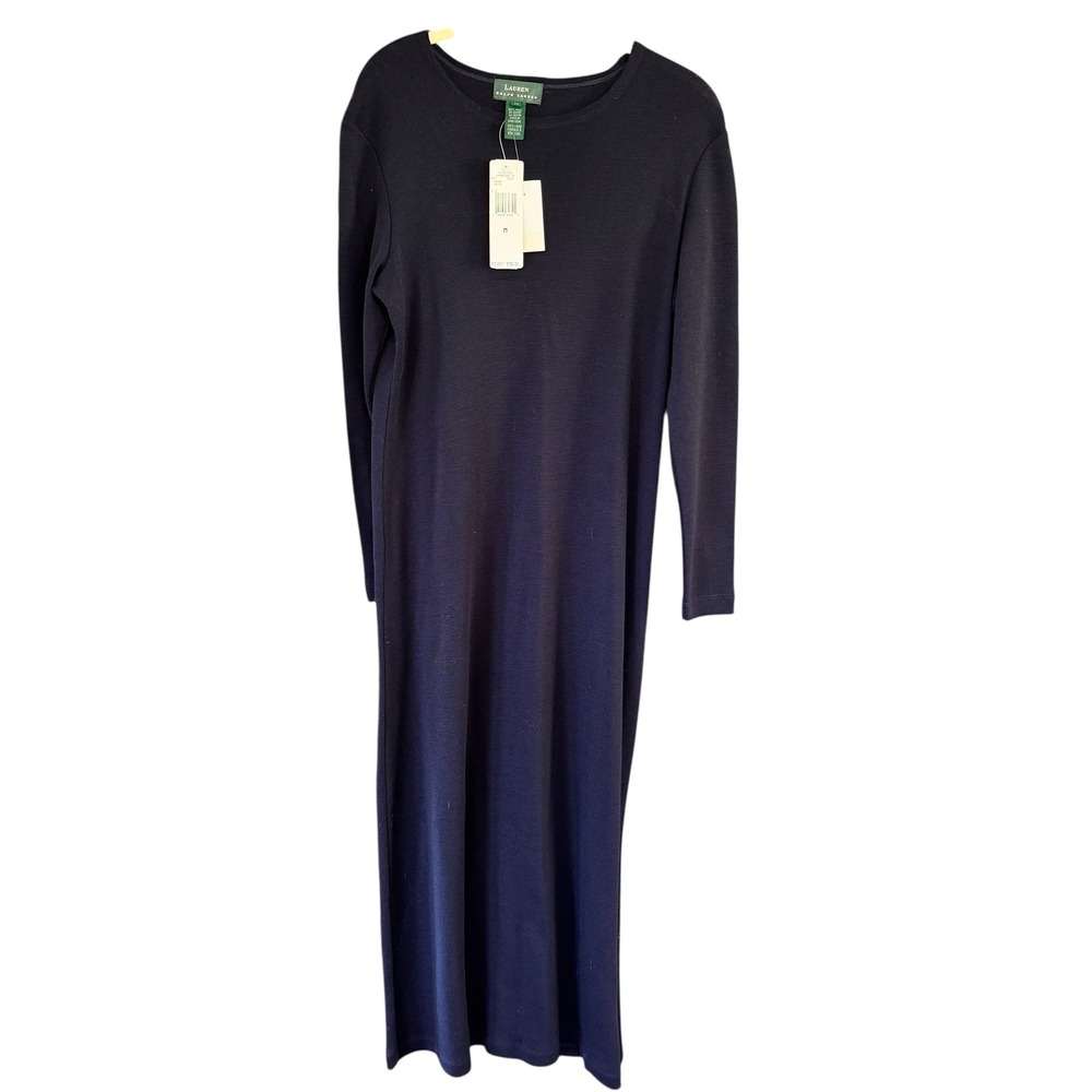 Lauren Ralph Lauren Navy Blue 100% Wool Long Sleeve Maxi Sweater Dress NWT M